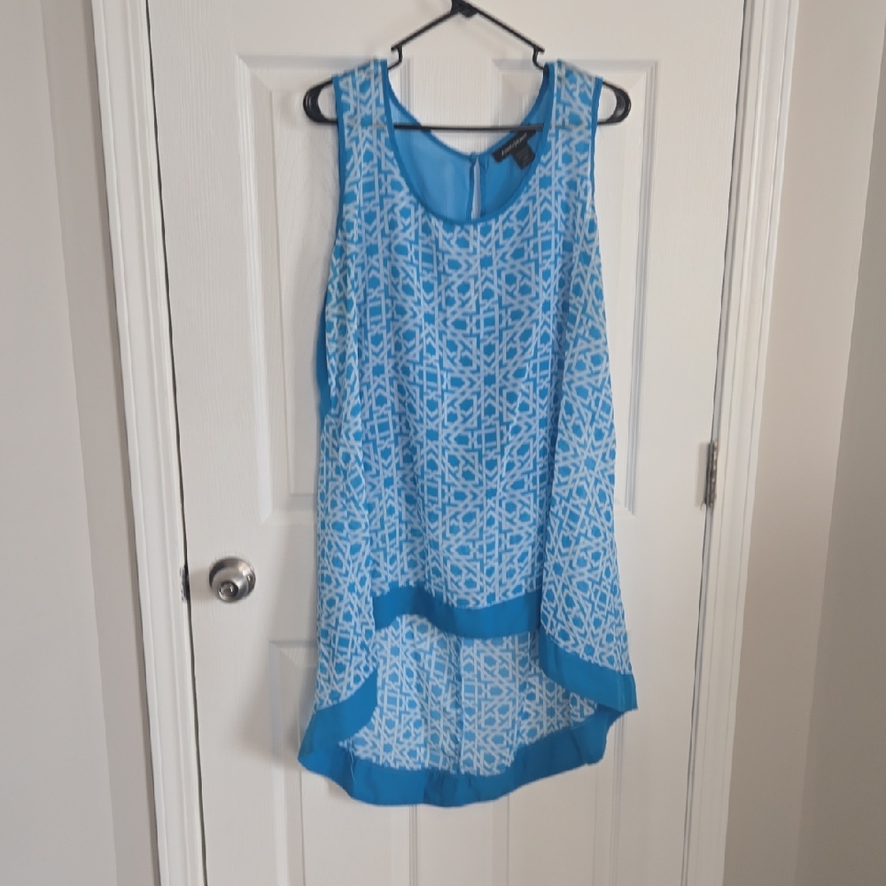 Ashley Stewart Sky Blue Geometric Sleeveless Blouse